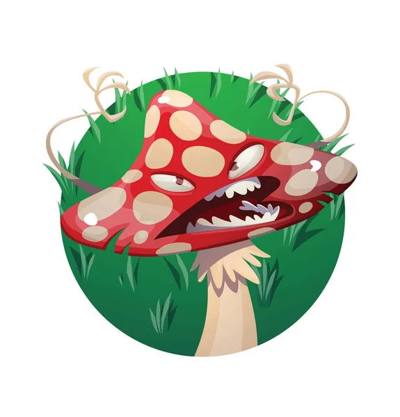 Grassy frame, divertente male amanita-fungo spaventare qualcuno — Vettoriale Stock
