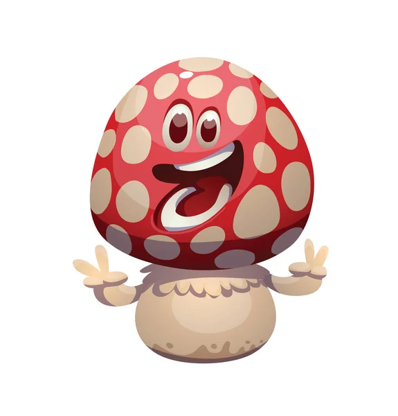 Divertente piccolo felice amanita-fungo sorridente — Vettoriale Stock