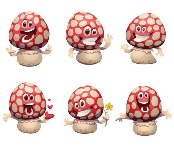 Conjunto de pequenos cogumelos amanita felizes engraçados —  Vetores de Stock