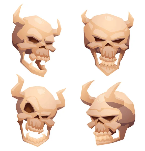 Set of human skulls with horns — Stock Vector