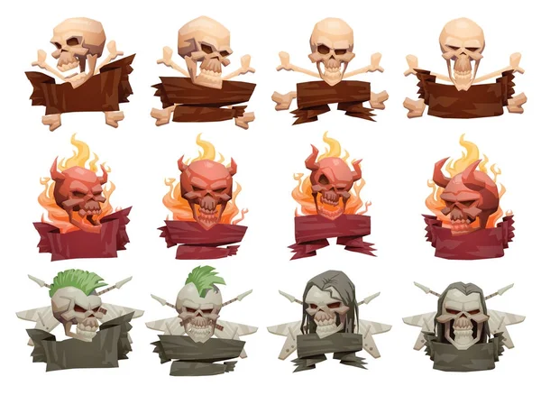 Set van emblemen met verschillende menselijke schedels — Stockvector