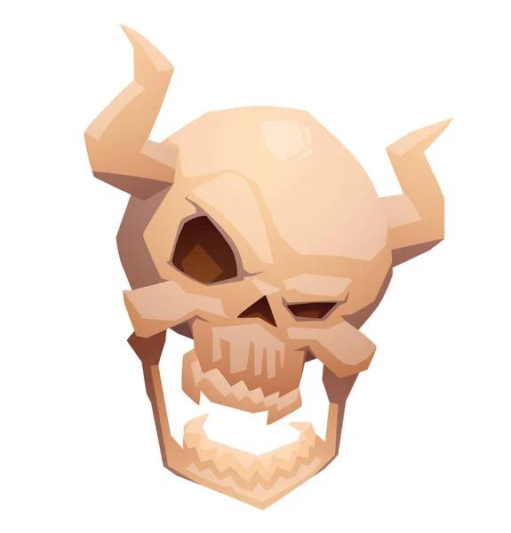 Crâne humain avec cornes et mâchoire ouverte — Image vectorielle