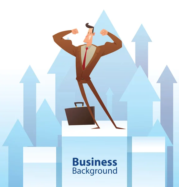 Business background, drôle d'homme d'affaires montrant les muscles — Image vectorielle