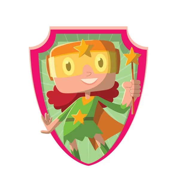 Rahmen, lustiges kleines Mädchen im grünen Superheldenkostüm — Stockvektor