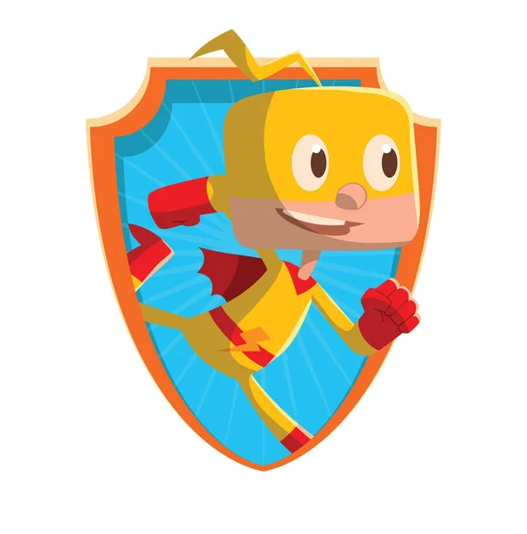 Ram, rolig liten pojke i en gul superhjälte kostym — Stock vektor