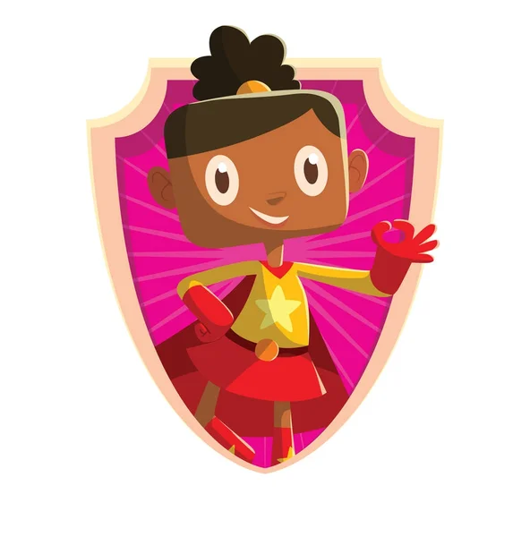 Gadis kecil yang lucu dengan kostum superhero kuning-merah - Stok Vektor