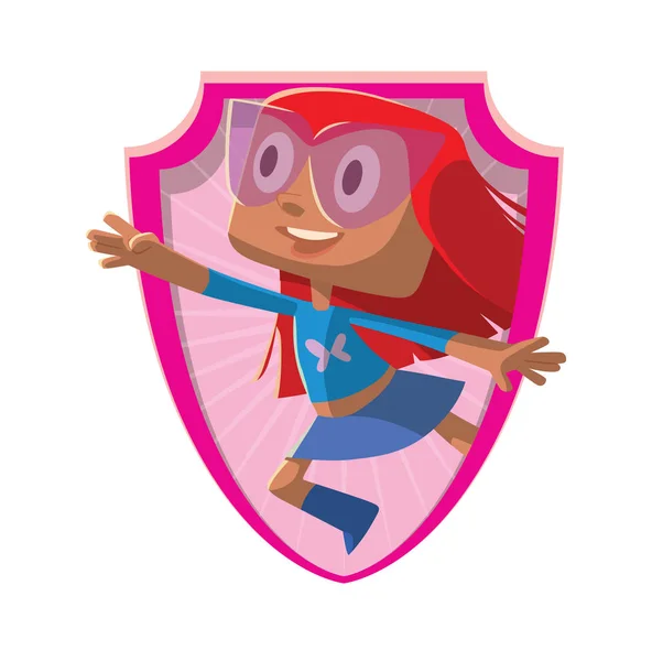 Рамка, смешная маленькая девочка в голубом костюме супергероя — стоковый вектор