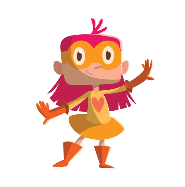 Αστείο, μικρό κορίτσι σε ένα κοστούμι superhero πορτοκαλί — Διανυσματικό Αρχείο