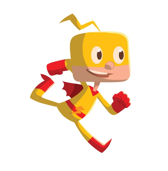 Rolig liten pojke i en gul superhjälte kostym — Stock vektor