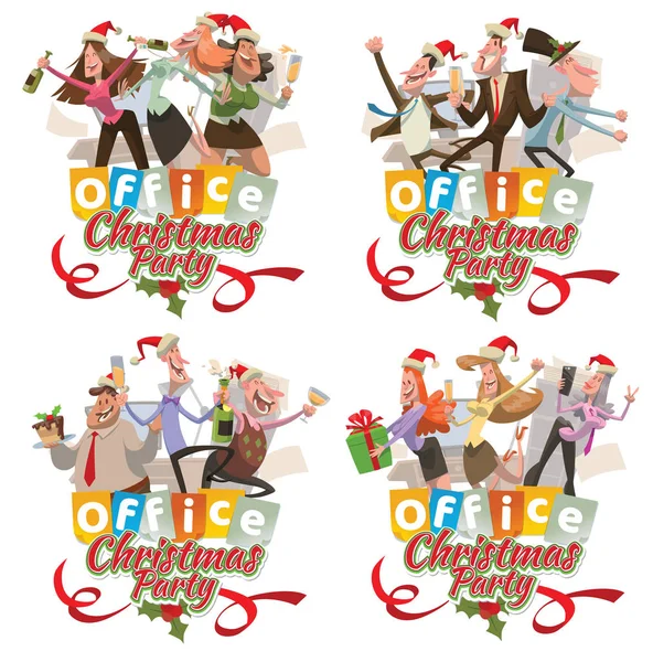 Set van vier office emblemen "Kerstfeest", mannen en vrouwen — Stockvector