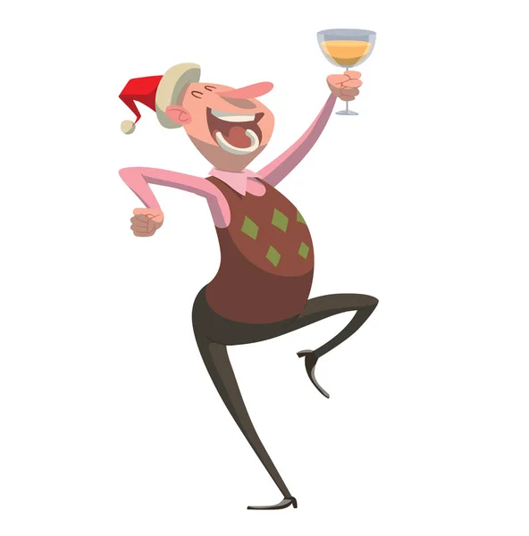 Office man dancing with a glass of champagne — Stock Vector