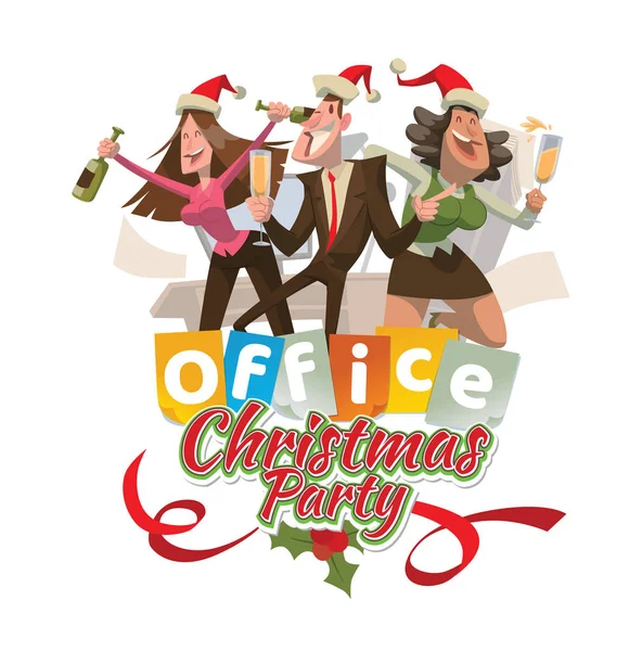Office embleem "Christmas party" met twee vrouwen en een man — Stockvector