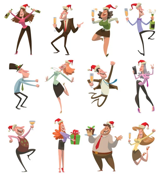 Conjunto de doce hombres y mujeres bailarines de oficina — Vector de stock