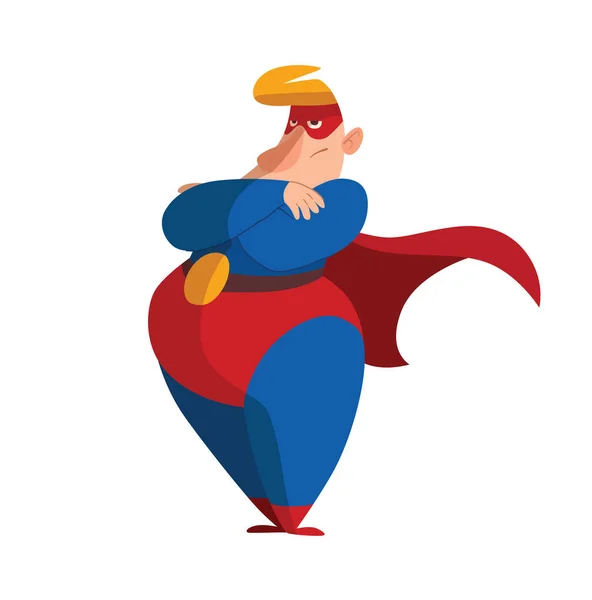 Funny fat superhero with his arms crossed — Stock Vector