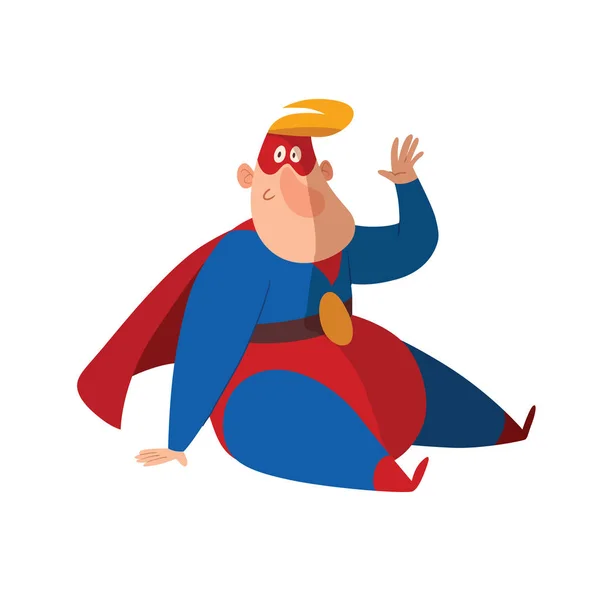 Funny fat superhero sitting — Stock Vector