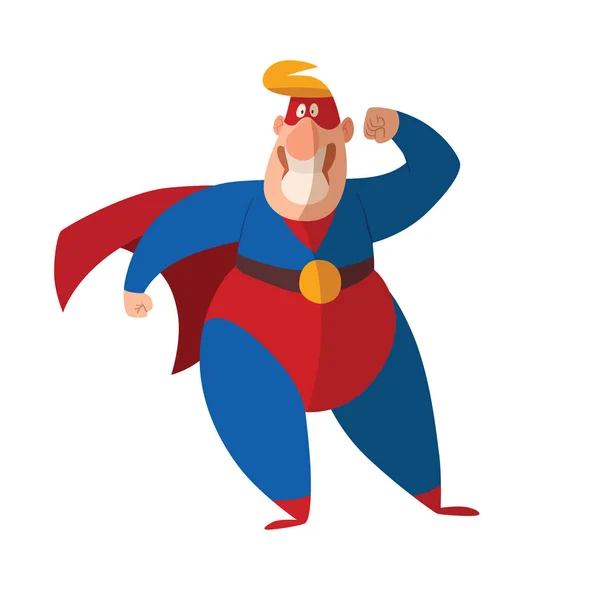 Смешной толстый супергерой показывает мышцы — стоковый вектор