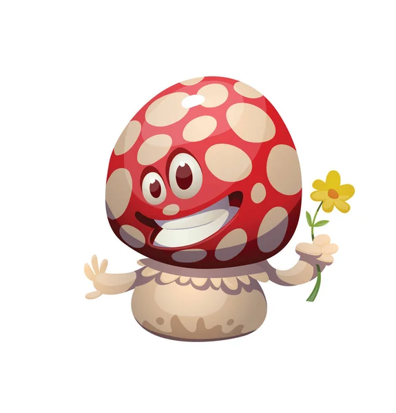 Весела маленька щаслива паніта-гриб з квіткою Векторна Графіка