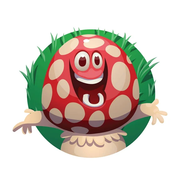 Трав'яна рамка, весела маленька щаслива паніта-гриб щасливо смолінь Стокова Ілюстрація