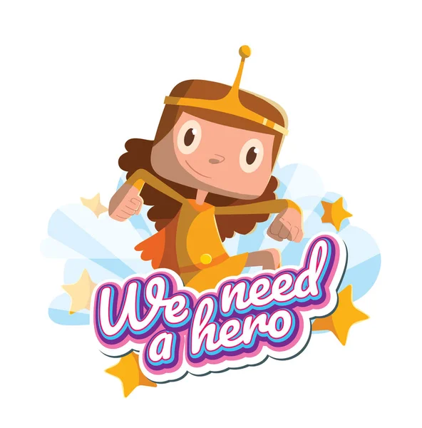 Герб, смішна маленька дівчинка в жовтому костюмі супергероя Векторна Графіка