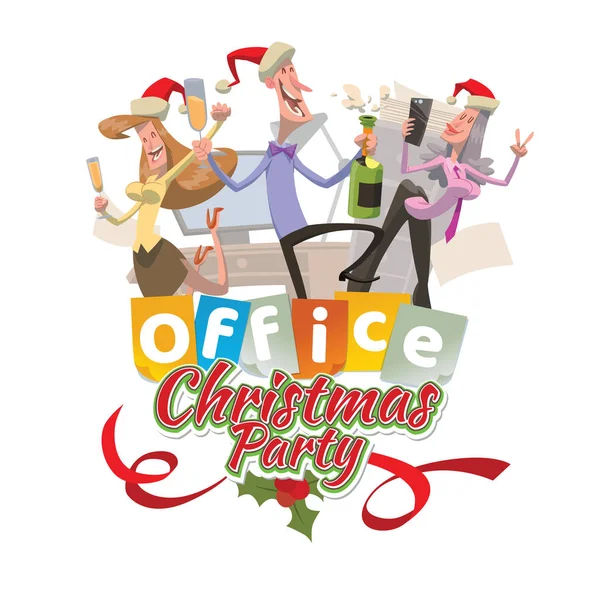 Office emblem "Christmas party" with women and man Vector Graphics