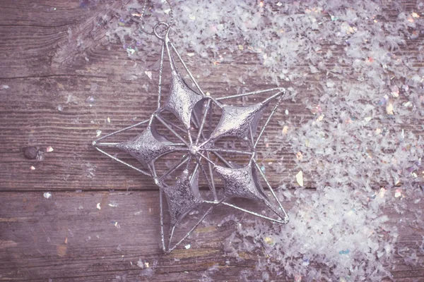 Αστέρι Σχήμα Χριστουγεννιάτικη Διακόσμηση Μέταλλο Ξύλινο Φόντο — Φωτογραφία Αρχείου