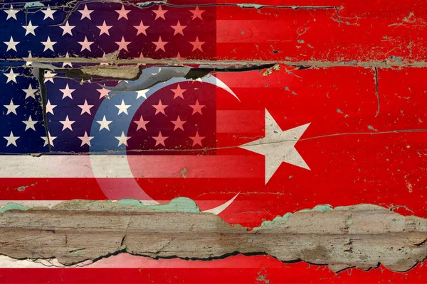 Turcja Amerykańska Flaga Starym Drewnie — Zdjęcie stockowe