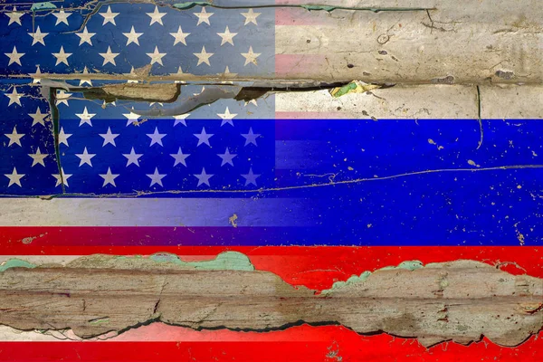 Russia America Flag Old Wood — ストック写真