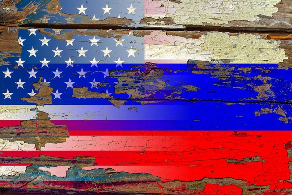 Russia America Flag Old Wood — ストック写真