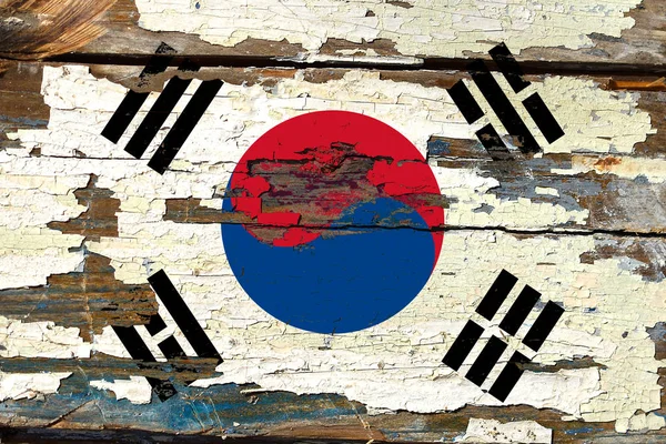 韩国国旗在木头上 — 图库照片