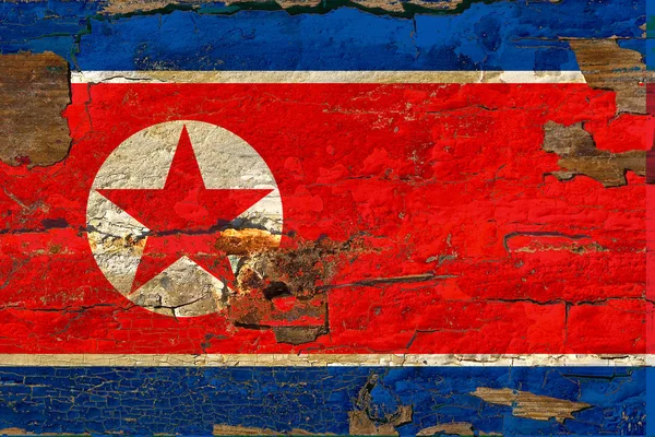 朝鲜国旗挂在木头上 — 图库照片
