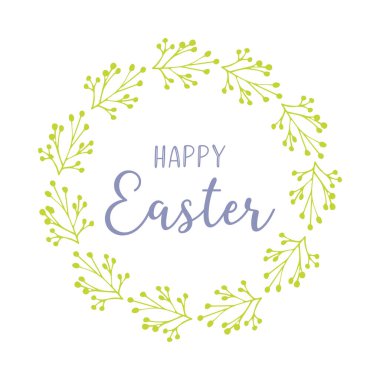 Yeşil çelenkli Mutlu Paskalyalar alıntısı. İlan, poster, baskı, hediye dekorasyonu için mektup