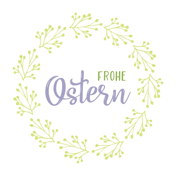 Mano Bosquejada Frohe Ostern Texto Alemán Con Corona Floral Como — Archivo Imágenes Vectoriales