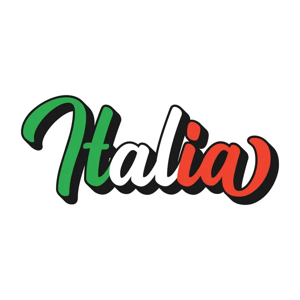 Geschrift Italiaans woord in het Italiaans, in nationale kleuren. Tekening patriottische belettering voor ansichtkaart, uitnodiging, poster, label, mok, icoon, banner. — Stockvector