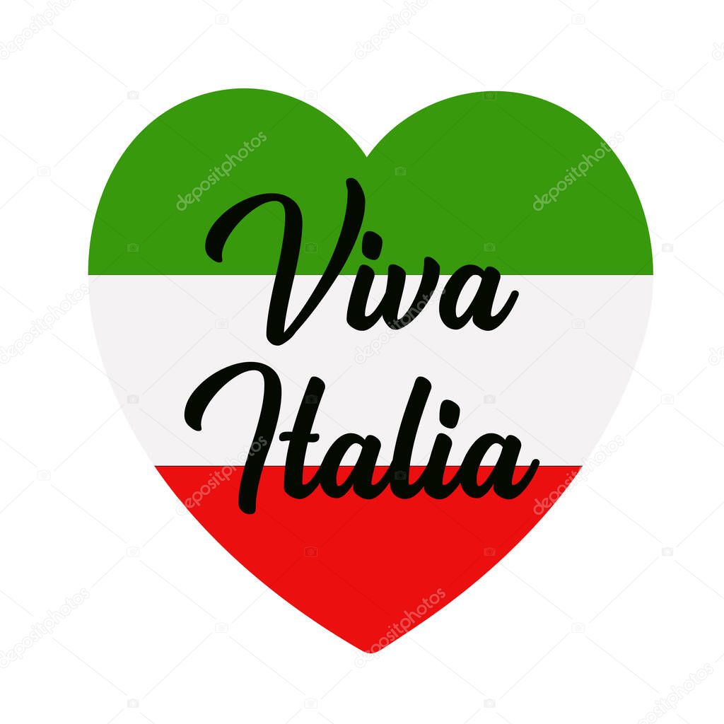 Viva La Italia quote in Italian. Translated Long live Italy. Drawn patriotic lettering for postcard, invitation, poster, label, mug, icon, banner.