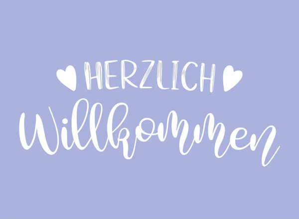 Kézzel rajzolt Herzlich Wilkommen idézet németül. Fordított üdvözlet. Levél plakát, szórólap, fejléc, kártya, reklám, bejelentés. — Stock Vector
