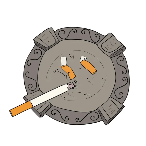 Color sketch ashtray with cigarette — Stock Vector