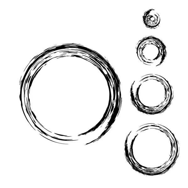 Grunge κύκλο με βούρτσα. Σετ από στρογγυλά πινέλα. — Διανυσματικό Αρχείο