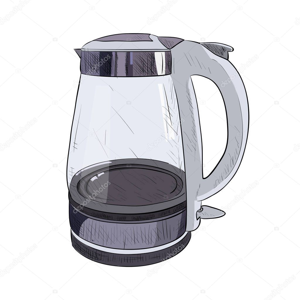 Vector color sketch of glass electric kettle.