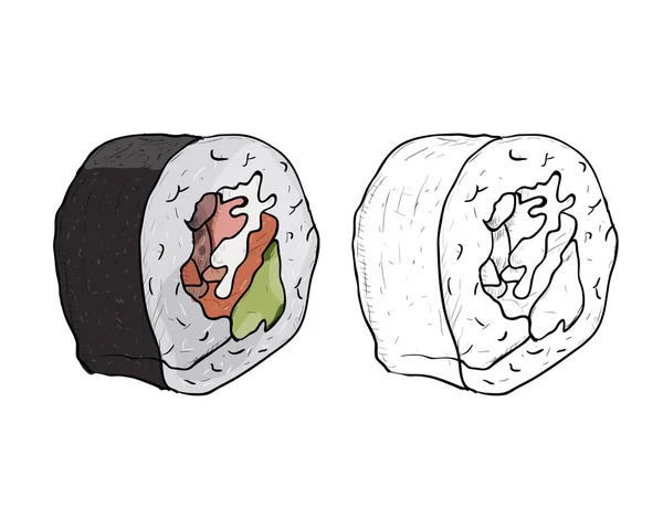 Rollos de sushi croquis — Vector de stock