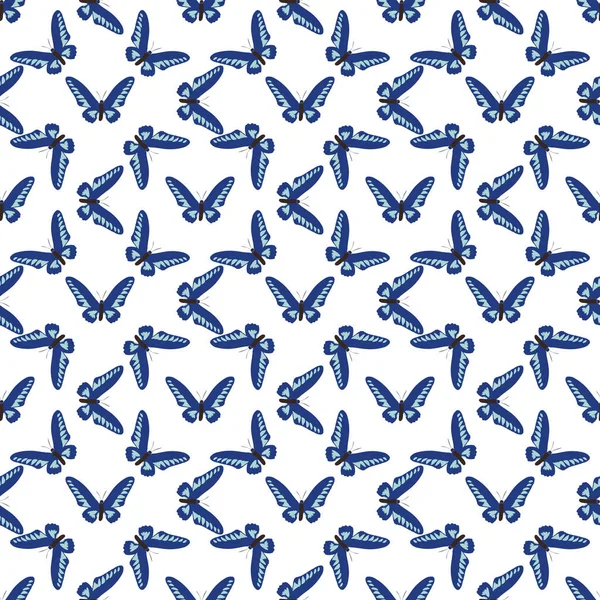 青い蝶とパターン — ストックベクタ