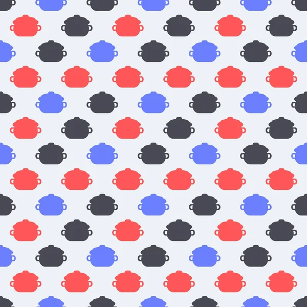 Patrón con ollas azules, rojas y negras — Vector de stock