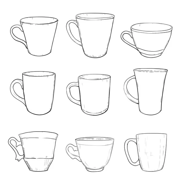 Bosquejo conjunto de tazas — Vector de stock