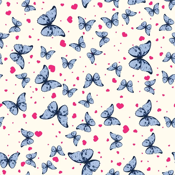Colorful pattern with butterflies and hearts — Stock Vector