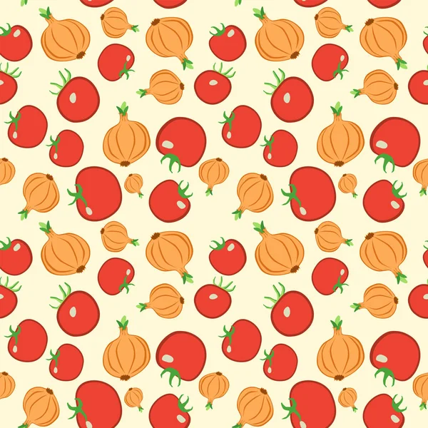 Rostlinný vzor s rajčaty a cibulí — Stockový vektor