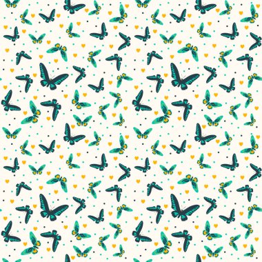 Dikişsiz renkli desen. Vektör arka plan düz kelebekler ve nokta ile. Scrapbooking için desenli duvar kağıdı