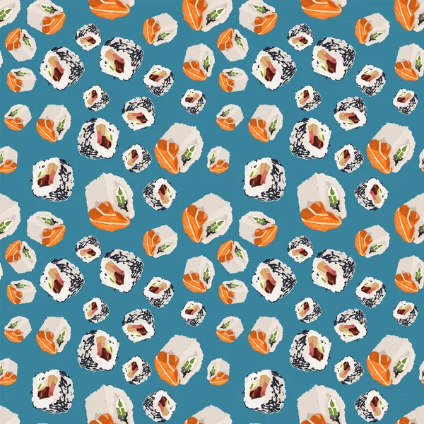 Patrón Colores Sin Costuras Fondo Vectorial Con Rollos Sushi Comida — Vector de stock