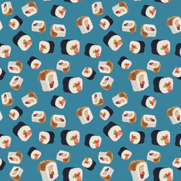 シームレスなカラフルなパターン 寿司と和食のベクトルの背景 スクラップブッ キングのパターン紙壁紙 — ストックベクタ