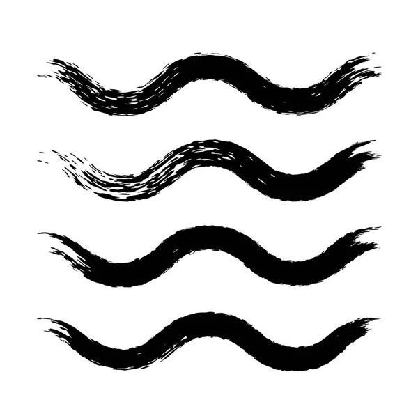 Набір Мазків Чорного Чорнила Вигляді Хвиль Вектор Ілюстрація — стоковий вектор