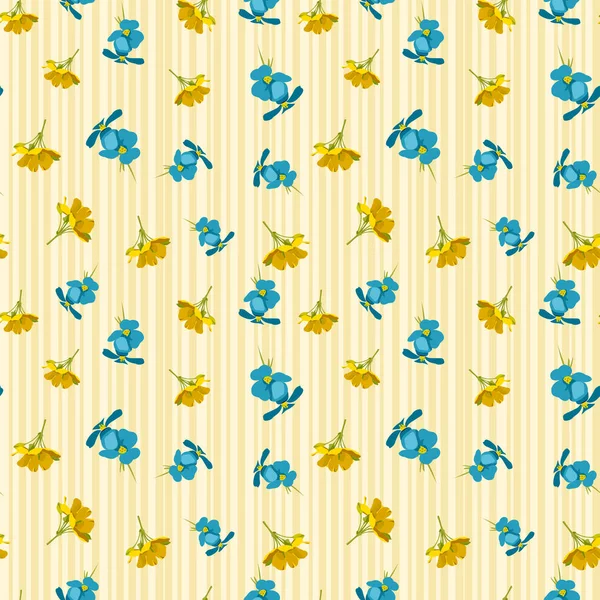 无缝可爱的蓝色和黄色花卉图案 — 图库矢量图片