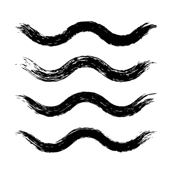 Set Black Ink Gunge Brush Strokes Form Waves Vector Illustration Stock Illustration